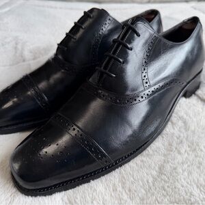 $499 Barker England Black Perforated Cap-toe Lace Up Oxford Brogue Shoes 10.5
